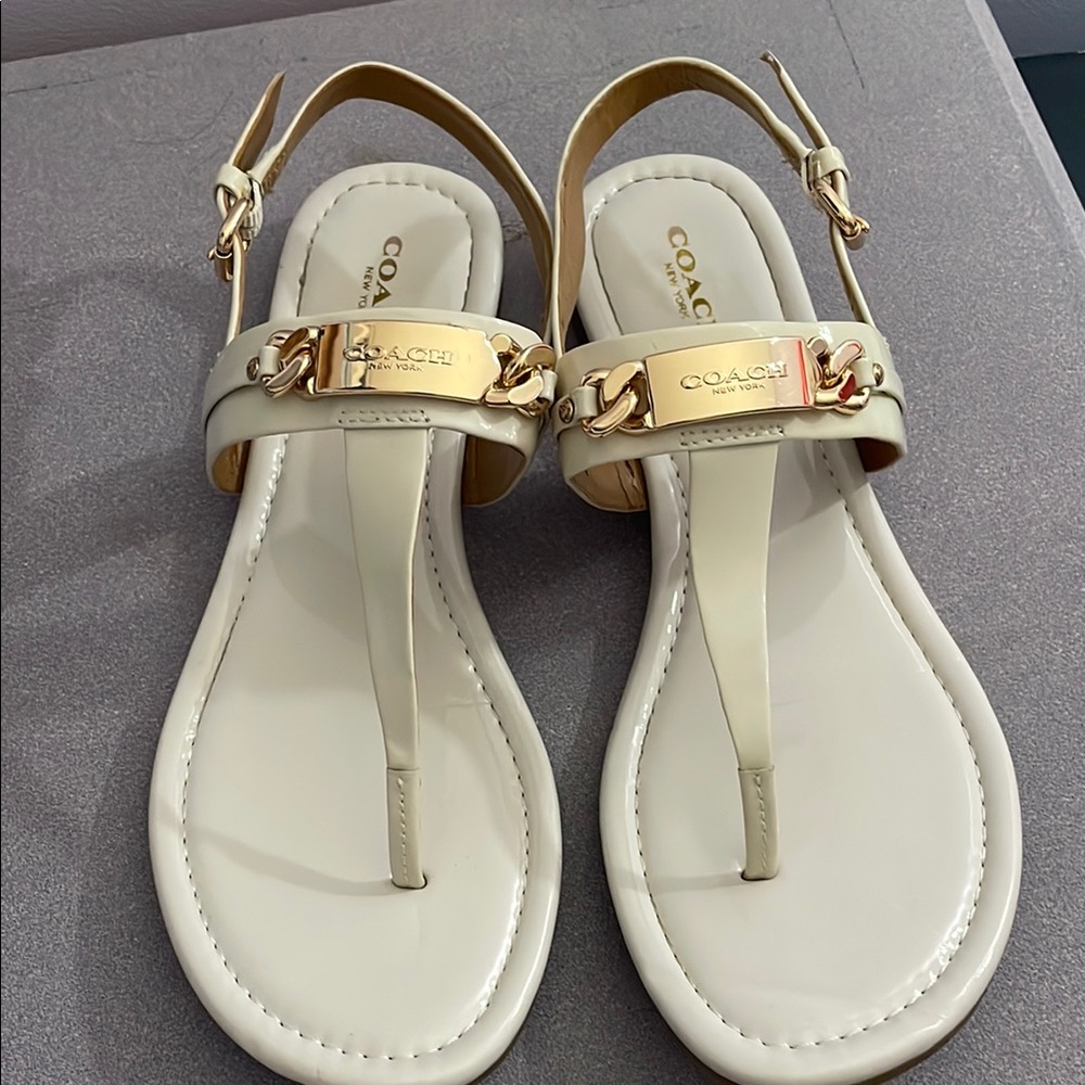 Coach Cream Sandals with Chain-Link Detail